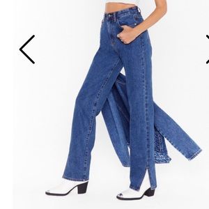 Nasty Gal Split Leg High Waisted Blue Jean NWT